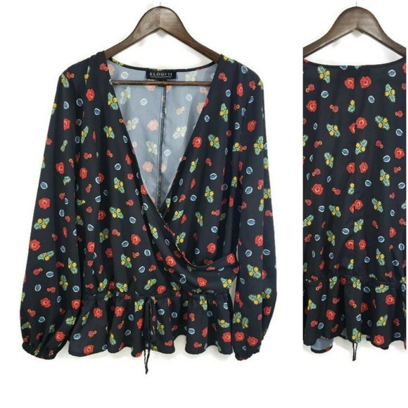 Eloquii Tops - Eloquii Cactus Floral Wrap Top Plus Size 18